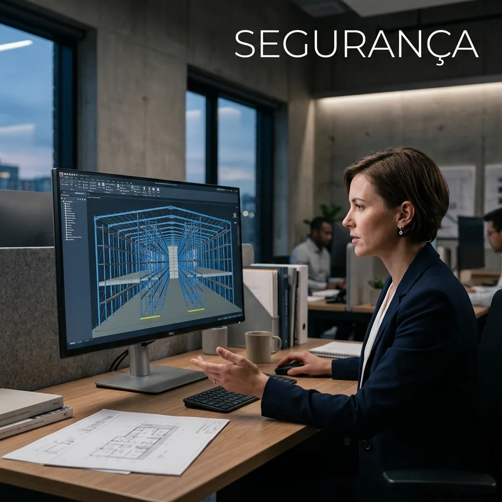 Arquiteta e engenheiro projetando layout de estruturas de armazenagem comercial e cálculo de carga