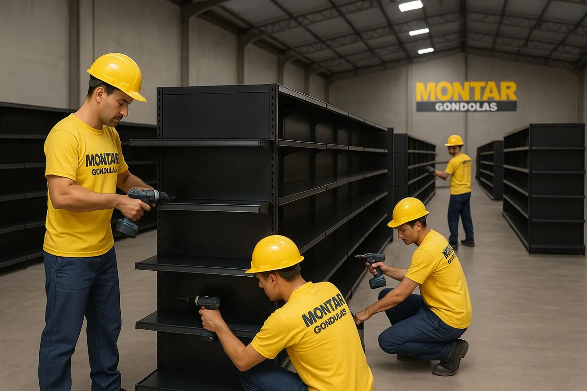 Profissional fazendo manutenção em gôndolas comerciais