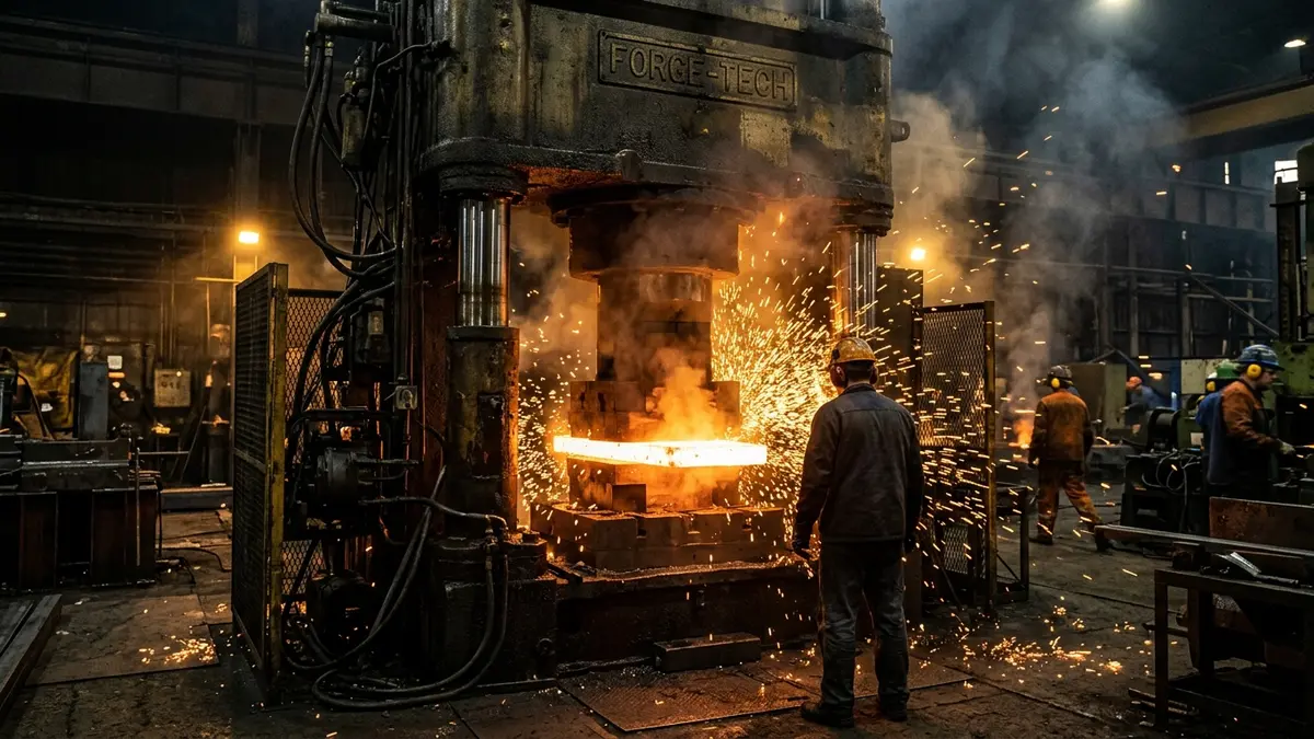 Interior amplo de fábrica metalúrgica moderna em Mato Grosso do Sul, com bobinas de aço e prensas de conformação a frio.