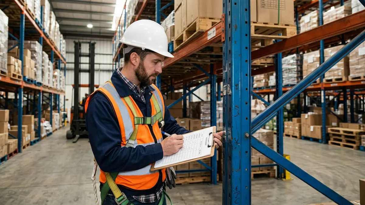 Visão aproximada de vigas de aço com depósitos de poeira industrial acumulada e indícios de oxidação superficial localizada.