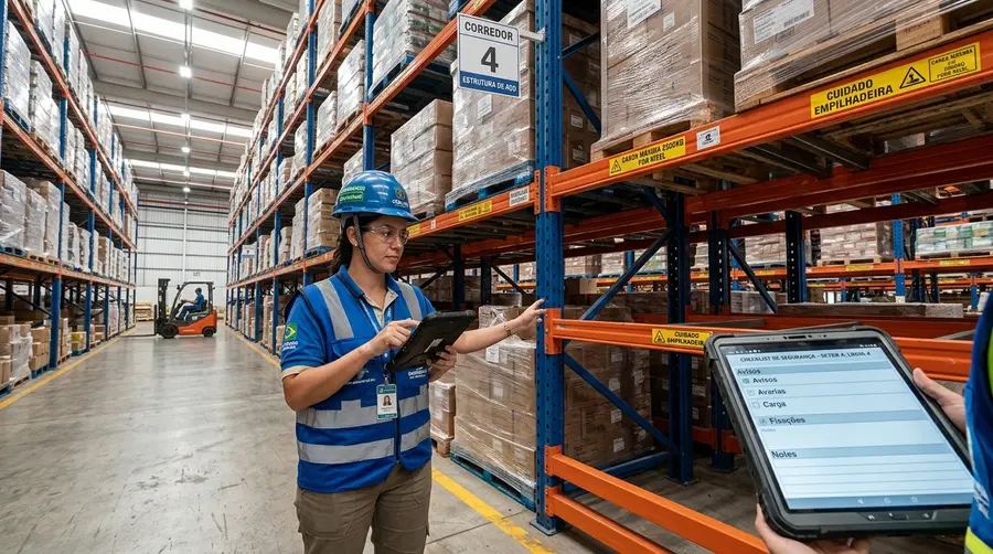 Auditoria técnica de segurança e inspeção de porta-paletes em centro de distribuição em Campo Grande MS