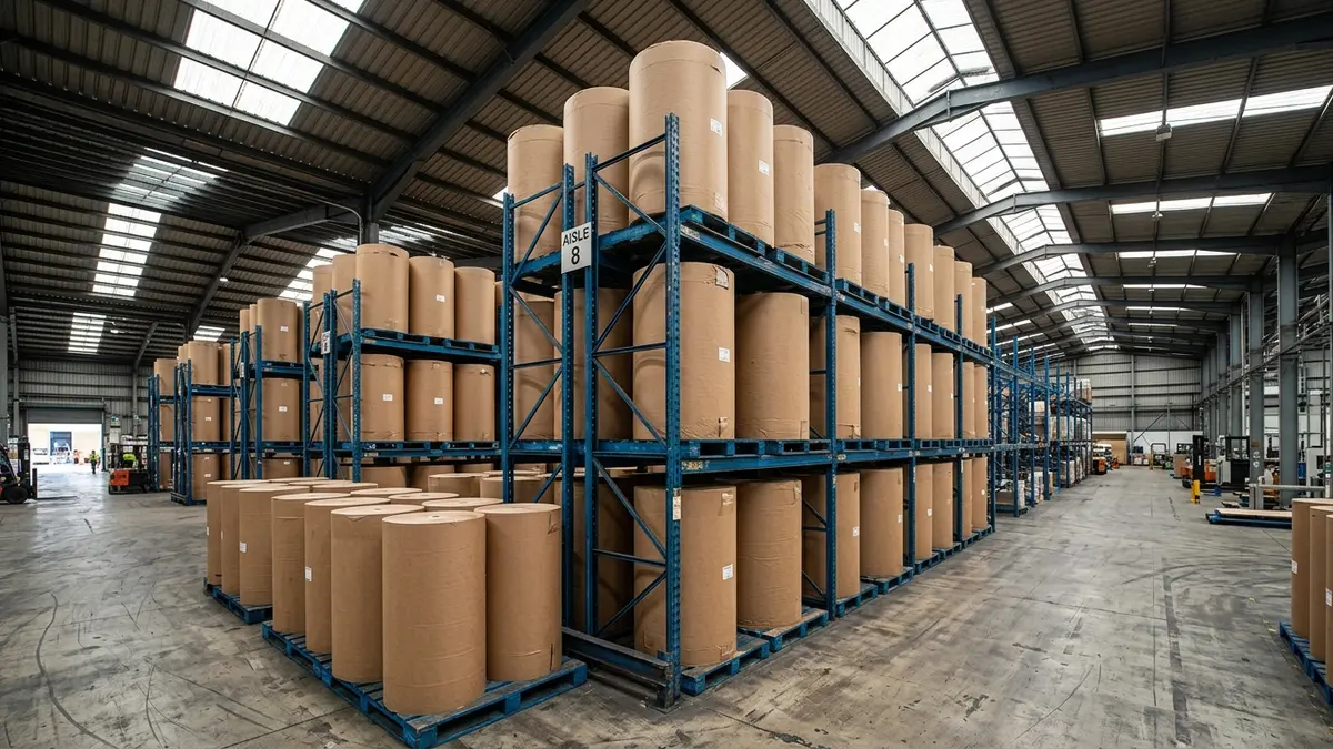 Galpão de armazenamento vertical amplo em Três Lagoas com racks porta-paletes de dupla profundidade carregados.